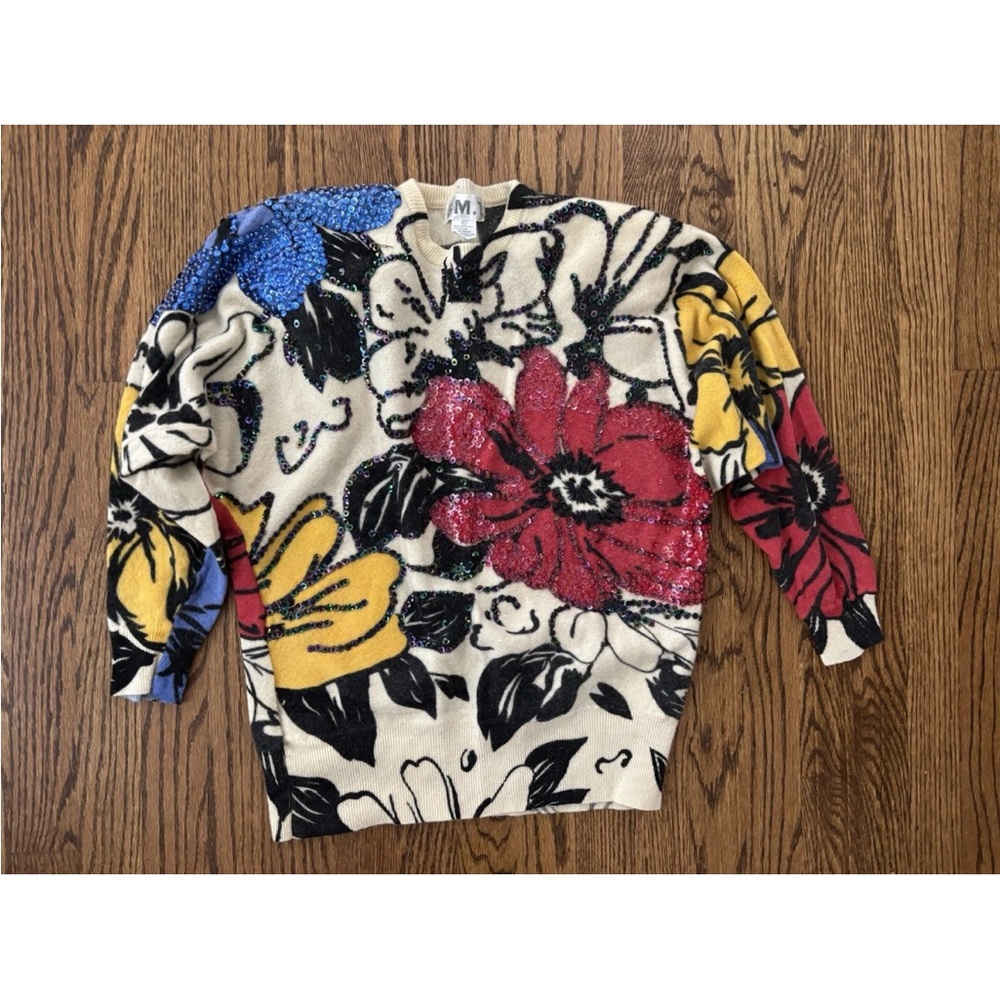 New Old Stock Floral Beaded Patterned Women's Sweater | Size Large